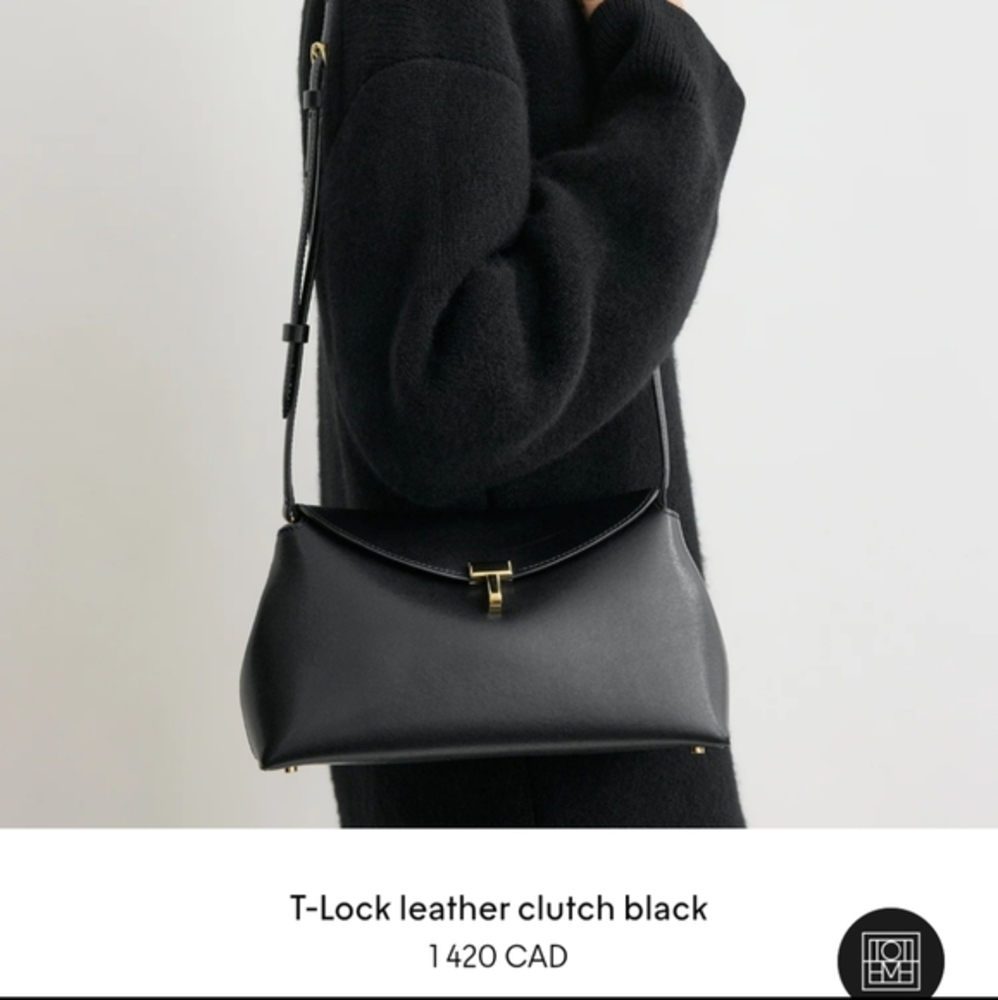 TOTEME T-Lock Clutch (With Strap) Black leather